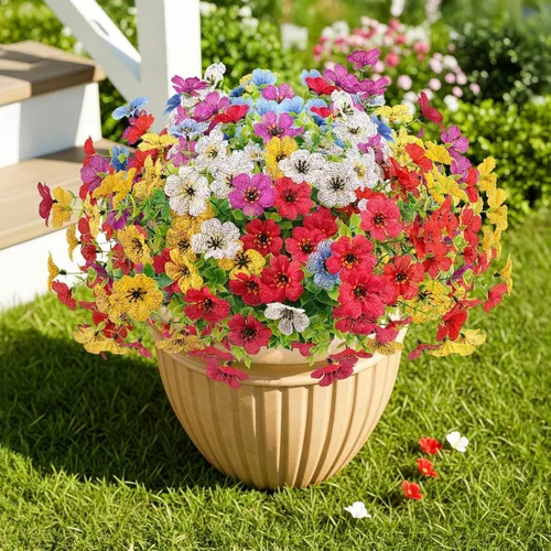 Miniatura 19 de ATTGREAT Flores artificiales para exteriores, plantas sintéticas resistentes a los rayos UV, flores falsas, margaritas, 12 paquetes de plnats de Azul