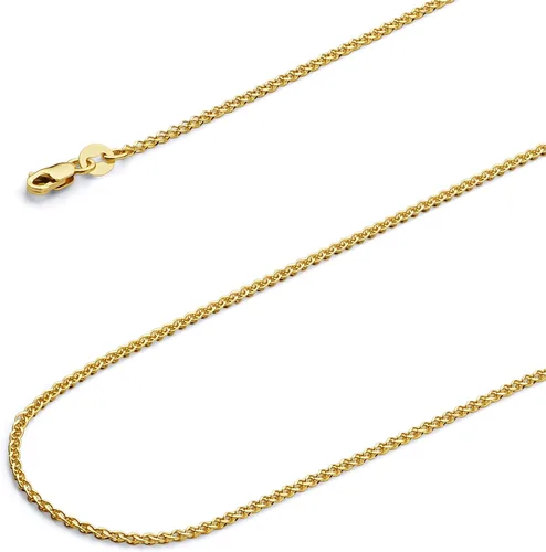 Miniatura 2 de The World Jewelry Center 14k REAL Yellow/White/Rose Gold Solid 2mm, 1.7mm, 1.5mm, 1.2mm Flat Open wheat Chain Necklace with Lobster Claw Clasp