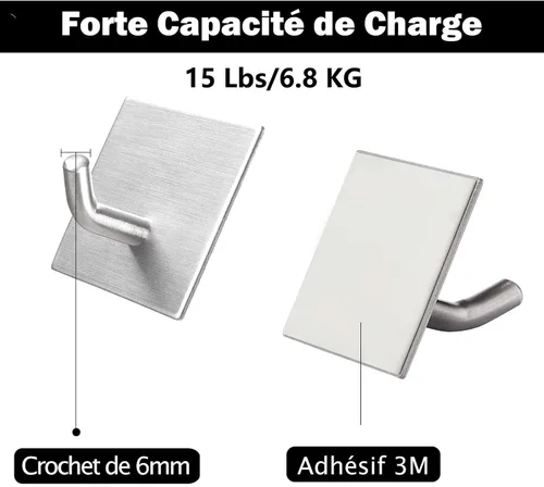 Miniatura 3 de FOMANSH Ganchos adhesivos resistentes, ganchos adhesivos para pegar en la pared, soporte fuerte de acero inoxidable, ganchos autoadhesivos