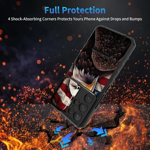 Miniatura 912 de Funda para Samsung Galaxy S22 Ultra 5G, Galaxy S22 Ultra con cubierta de cámara deslizante, funda resistente de doble capa con función atril Black
