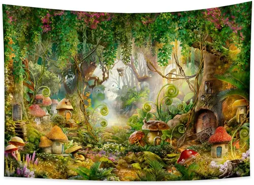 Miniatura 4 de Tapiz de bosque de fantasía, 78.7 pulgadas de ancho x 59 pulgadas de largo (78.7 x 59.1 in) de hongo encantado, tapiz mágico de cuento de hadas