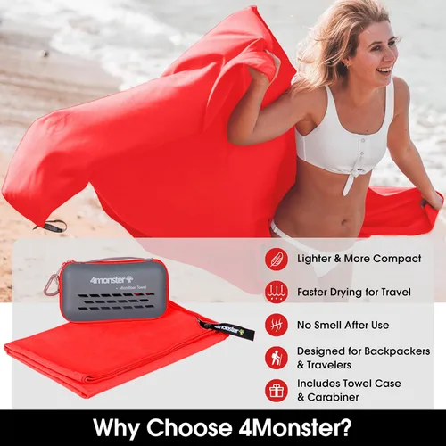 Miniatura 2 de 4Monster Toallas de camping súper absorbentes, toalla de viaje de microfibra de secado rápido, ultra suave, compacta, toalla de gimnasio para nadar