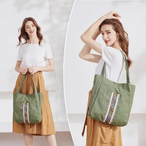 Miniatura 5 de MAZEXY Bolso de mano para mujer, grande, de lona bordada, bolso de mano de gran