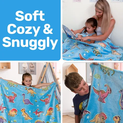 Miniatura 8 de Manta de dinosaurio para niños, manta que brilla en la oscuridad para niños y niñas pequeños, suave y acogedora manta de dinosaurio de forro polar