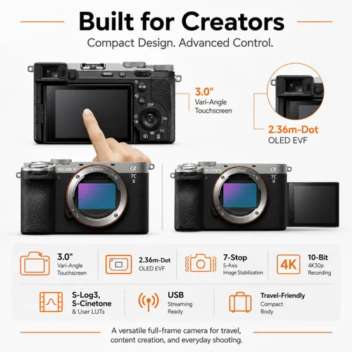 Miniatura 3 de Sony Alpha a7C II - Cámara sin espejo, color plateado, paquete con batería adicional y cargador, tarjeta de memoria de 128 GB, bolsa de hombro, 1