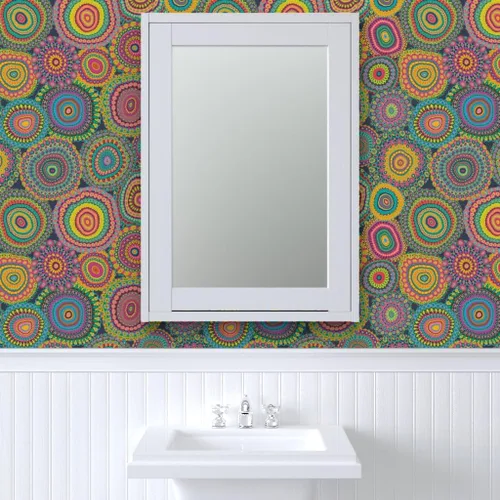 Miniatura 9 de Despegar y pegar papel tapiz Muestras – Colcha de retazos de abuelas mandala círculo colorido retro hippie personalizado extraíble papel pintado por