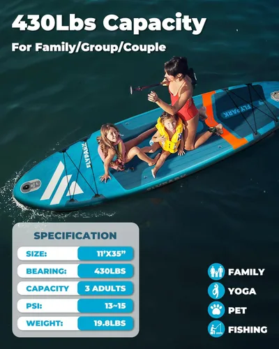 Miniatura 2 de Flypark 10'8/11'x35'' Fishing&Family Stable Inflatable Paddle Boards, Extra Wide SUP Paddleboard Inflatable, 430lb/3 People, Stand Up Paddle Board