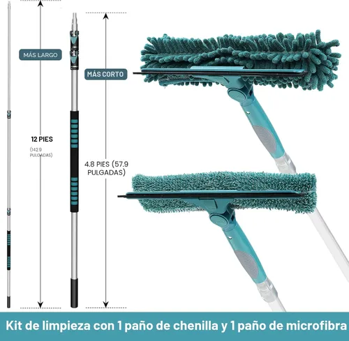 Miniatura 3 de TelesPro Escobilla de ventana de alto alcance de 20 pies con poste de extensión de 5 a 12 pies, herramienta de limpieza de ventanas con poste