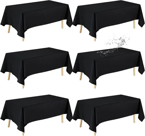 Miniatura 10 de Fixwal Paquete de 2 manteles rectangulares negros de 60 x 102 pulgadas, reutilizables, resistentes, lavables, para mesas de 6 pies, bodas, fiestas
