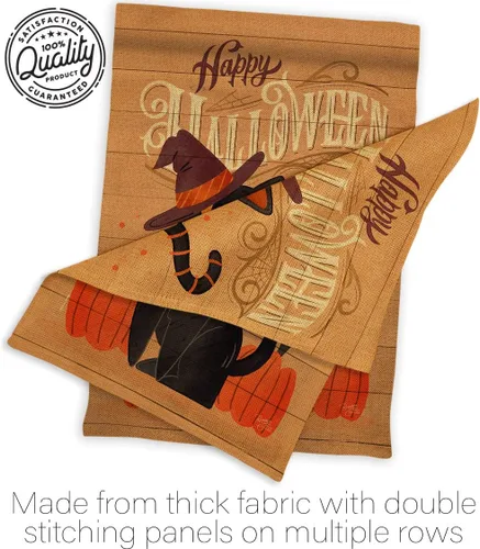 Miniatura 7 de Breeze Decor Juego de bandera de arpillera de gato brujo, decoración de calabaza, decoración de calabaza para otoño, Halloween, Halloween, bruja
