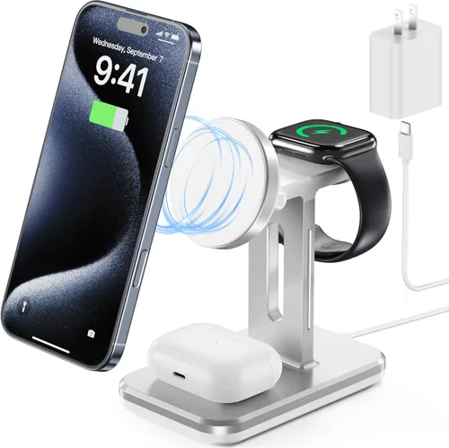 Estación de carga 3 en 1 compatible con cargador Magsafe, soporte de cargador inalámbrico para múltiples dispositivos Apple, estación de carga para