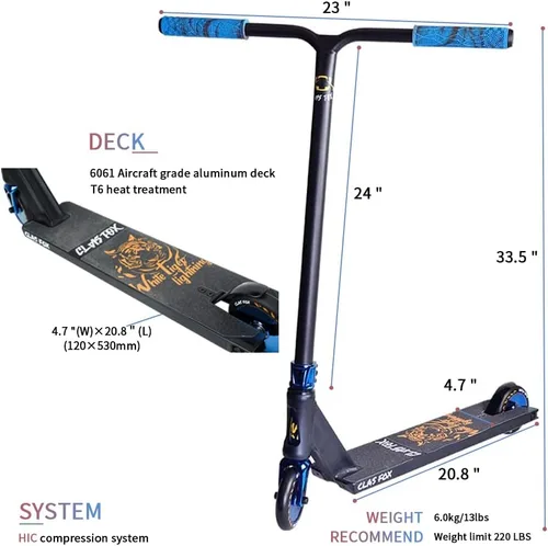 Miniatura 3 de Freestyle Pro Stunt Scooter 4.331 in Pro Scooter Ruedas HIC Sistema de compresión Kick Scooter Azul cromado