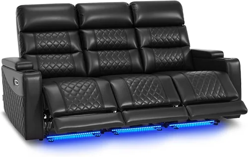 MCombo Sofá Loveseat Eléctrico de 3 Asientos de 76.7'' para Adultos, Asiento de Cine en Casa con Reposacabezas Eléctrico, Certificado FSC, Puertos