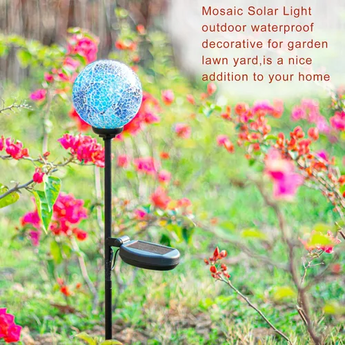 Miniatura 4 de VCUTEKA Luces solares decorativas para exteriores – Estacas solares de mosaico para jardín, luz LED impermeable para paisaje, césped, patio, Azul-2