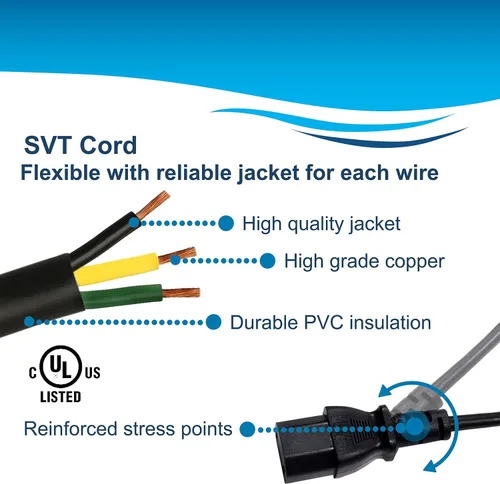 Miniatura 5 de HQRP Cable de CA – 6 pies 18 AWG – IEC C13 en ángulo recto a NEMA 5-15P – Listado UL – Reemplazo compatible con Sole F63 21034, F85 21016, XE850