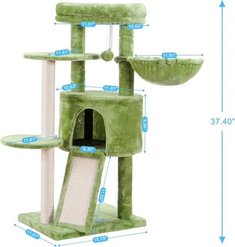 Miniatura 3 de Hey-brother Árbol para gatos con tabla de rascar, torre para gatos con perca acolchada de felpa y canasta acogedora, multiplataforma para saltar