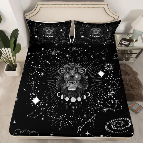 Miniatura 10 de Erosebridal Aries - Sábanas bajeras de nebulosa hippie tamaño individual, sábanas psicodélicas de astrología del zodiaco psicodélico, funda de cama
