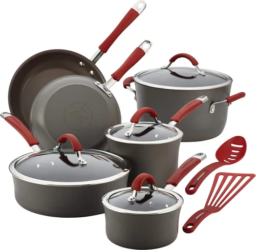 Miniatura 2 de Rachael Ray - 87630 Rachael Ray Cucina - Juego de ollas y sartenes antiadherentes anodizadas duras, 12 piezas y herramientas de cocina y artilugios