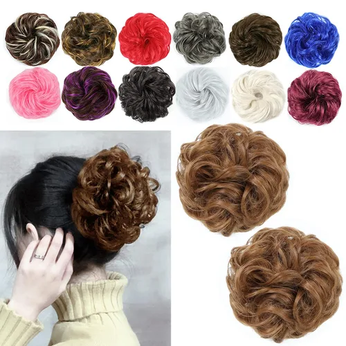 Miniatura 11 de 2 piezas de extensión de cabello desordenado de moño rizado ondulado con banda de goma elástica para coleta de caballo (144T613)