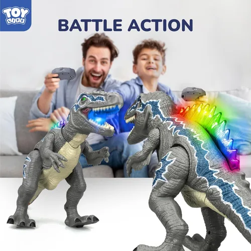 Miniatura 7 de STEAM Life Dinosaurios con control remoto para niños de 3 a 12 años, dinosaurios con luz LED, juguete robot velociraptor Gris