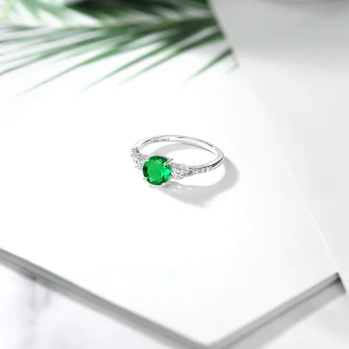 Miniatura 4 de Gem Stone King Anillo de compromiso de 3 piedras preciosas redondas de oro blanco de 10 quilates con piedra natal de 0.236 in con piedra natal