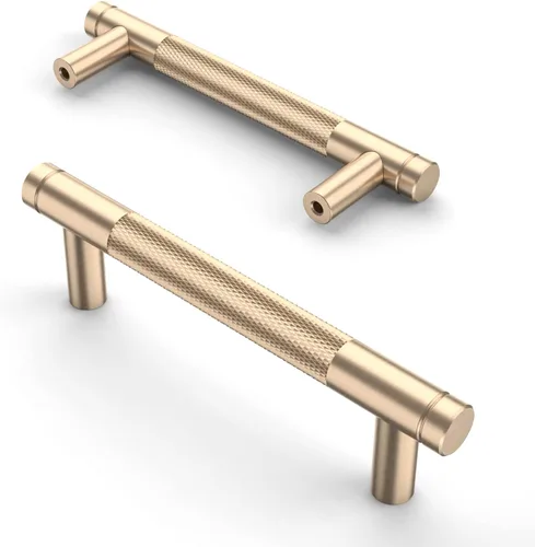 Miniatura 31 de Asidrama - Paquete de 10 tiradores para gabinete de 3 pulgadas (76mm) de color negro mate y bronce champán, manijas estriadas para gabinete