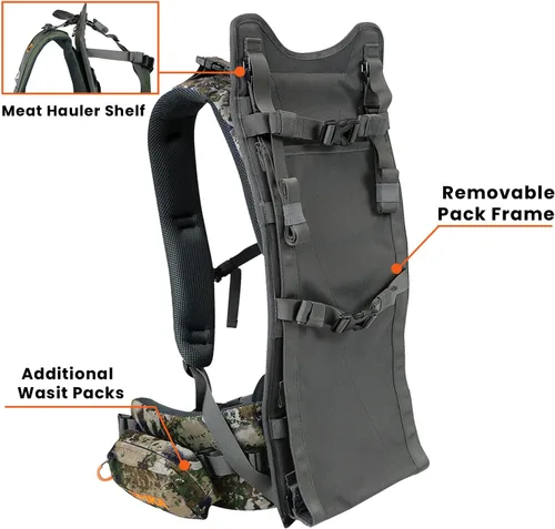 Miniatura 3 de SPIKA Mochila de caza con marco interno, mochila de senderismo impermeable para extensible, 40L + 80L + capacidad