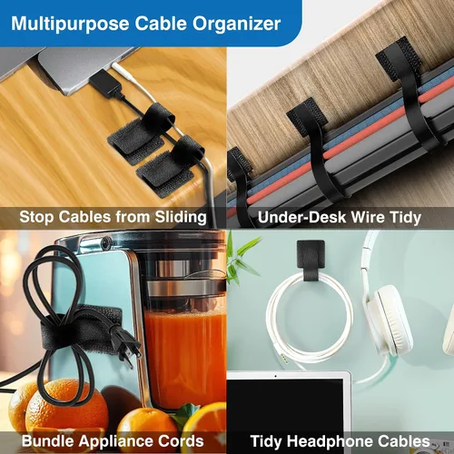 Miniatura 5 de Kit de gestión de cables – 40 sujetadores autoadhesivos de gancho y bucle con 2 correas de extensión – Fabricado con cinta 3M, organizador de cables