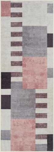 Miniatura 3 de Bloom Rugs Alfombra de pasillo lavable antideslizante de 12 pies – Beige/rosa moderno geométrico para entrada, pasillo, baño y cocina