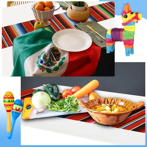 Miniatura 6 de Hosuly Mantel de plástico para fiesta mexicana, 6 unidades, 54 x 108 pulgadas, mantel de plástico a rayas para decoraciones de fiesta mexicana Fondo