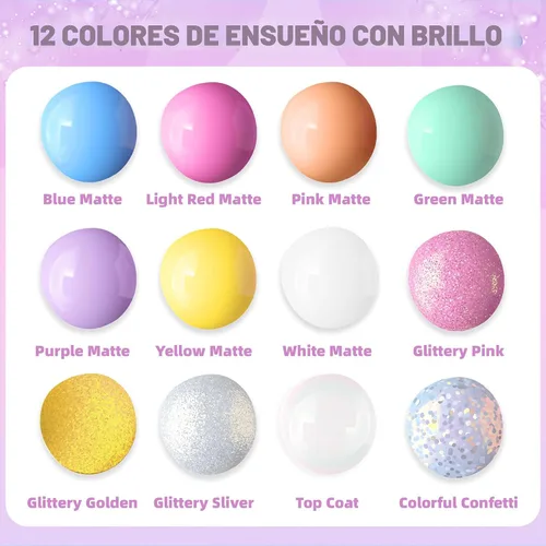 Miniatura 6 de Tomons Juego de esmalte de uñas para niños, 12 colores no tóxicos a base de agua de secado rápido y desprendible, kit de arte de uñas DIY para niñas