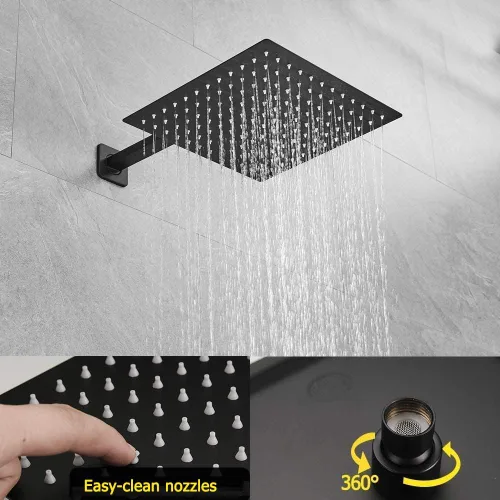 Miniatura 3 de Sistema de ducha negro mate de 10 pulgadas para baño, juego combinado de ducha de lujo con mezclador de lluvia, montado en la pared, grifo de ducha