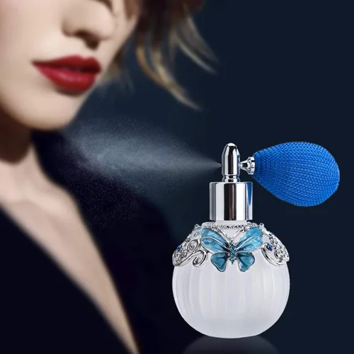 Miniatura 5 de YU FENG Botella de perfume de vidrio con atomizador de spray + bulbo de presión + embudo, patrón de mariposa pintado a mano, atomizador de cristal N1