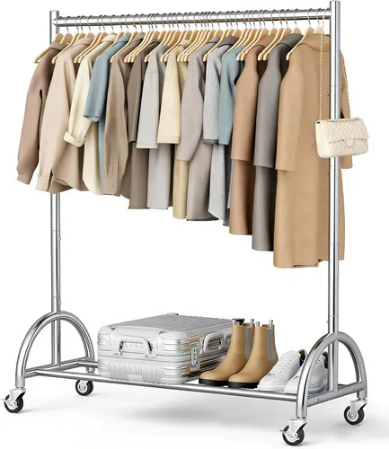 Miniatura 9 de MISSLO Perchero de ropa resistente con ruedas para colgar ropa, abrigos, ropa, vestidos, dorado