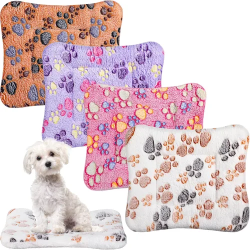 Miniatura 20 de Tuanse Paquete de 4 Tapetes de Cama Ultra Suaves para Perros y Gatos con Lindos Estampados, Almohadilla Reversible de Vellón para Jaula/Perrera