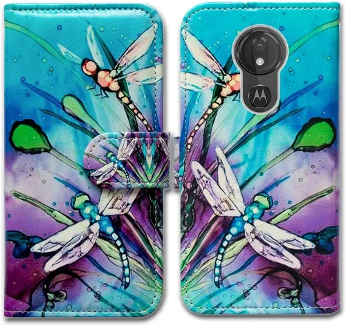 Miniatura 9 de Bcov Funda para Moto G7 Power/Moto G7 Supra, Colorida Libélula Funda de Cuero Flip Funda con Ranura para Tarjeta Titular Kickstand para Motorola