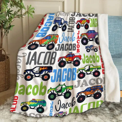 Miniatura 24 de Manta de Bebé Personalizada Camiones de Construcción Personalizados Camión Volquete Mantas con Nombre para Niños, Niñas y Pequeños Manta Suave