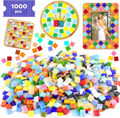 Miniatura 9 de 1100 Piezas de Azulejos de Mosaico, Azulejos de Mosaico de Vidrio para Manualidades al Por Mayor, Piezas de Vidrio de Mosaico Teñido, Suministros