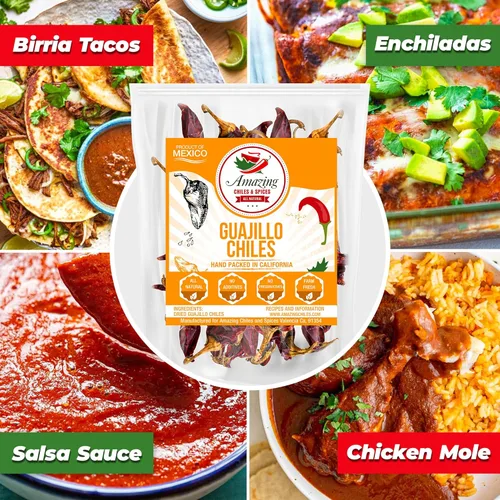 Miniatura 2 de Guajillo Chiles Secos Enteros 8 oz – Natural y Premium. Ideal para recetas mexicanas como mole, tamales, salsa, carnes. Calor suave a medio, sabor
