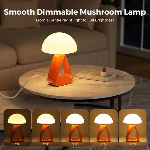 Miniatura 3 de Lámpara de hongo, pequeña lámpara de mesa para dormitorio, lámpara de noche creativa geométrica con base de cerámica, lámpara de mesa auxiliar