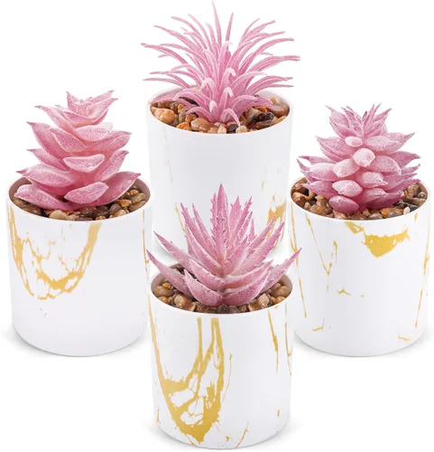 Miniatura 9 de Der Rose Juego de 2 plantas suculentas artificiales Mini plantas suculentas falsas para accesorios de oficina y hogar para mujeres 2-Verde