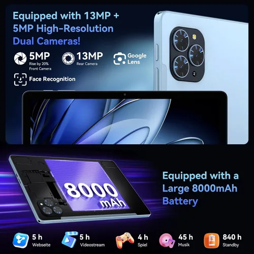 Miniatura 9 de Tablet 2026 Android 16 Tablet with Gemini AI 3.5, 11 Inch FHD Display, 24GB RAM 128GB ROM/2TB TF, T7250 CPU + 13MP Camera, 8000mAh, Widevine L1