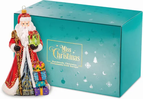 Miniatura 4 de Colección 2025 de Miss Christmas Adorno festivo de Papá Noel de 7.5 pulgadas de vidrio soplado para árbol de Navidad (Papá Noel elegante en blanco)