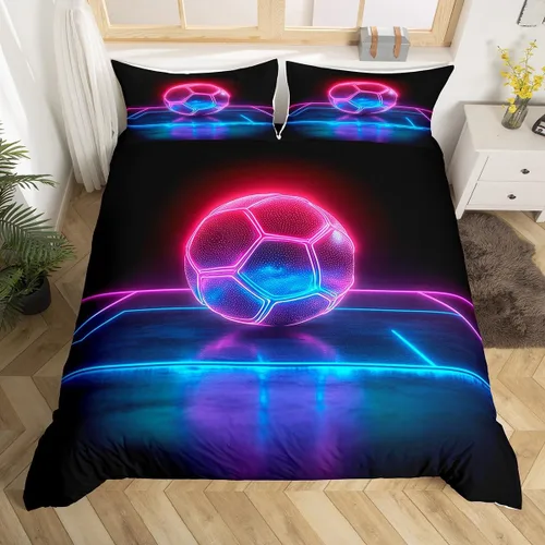 Manfei Juego de funda de edredón de fútbol americano, tamaño individual, funda de edredón de fútbol neón con 1 funda de almohada, juego de ropa de