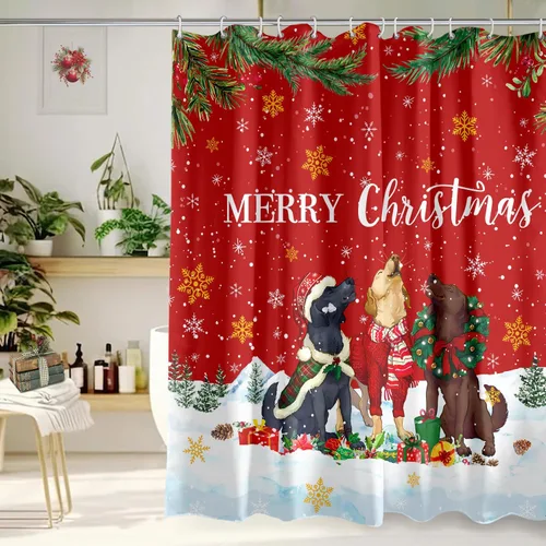 Miniatura 8 de Cortina de Ducha Feliz Navidad 72x72 Pulgadas Cortinas de Ducha de Reno Navideño para Baño con Ganchos Decoración Navideña de Baño Hogar Vacaciones