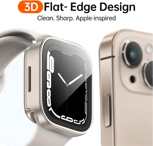 Miniatura 2 de 2 Pack 2 en 1 Funda impermeable para Apple Watch Series 8 7 de 41 mm, Parachoques frontal y trasero de PC de borde recto con protector de pantalla