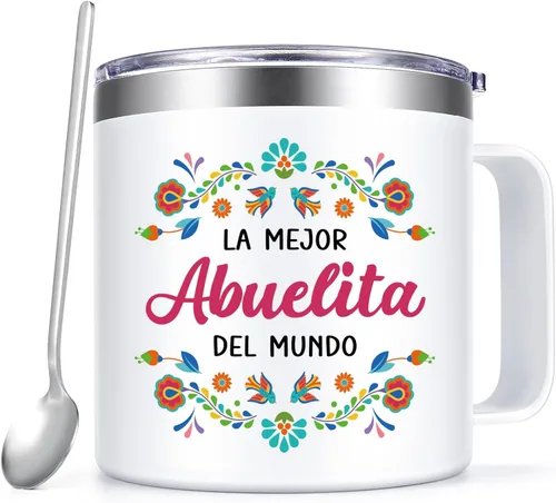 Qtencas Regalos de Abuela, regalos para abuela, La Mejor Abuelita Del Mundo Taza de café aislada de 14 onzas, regalo de Abuelita en español para el