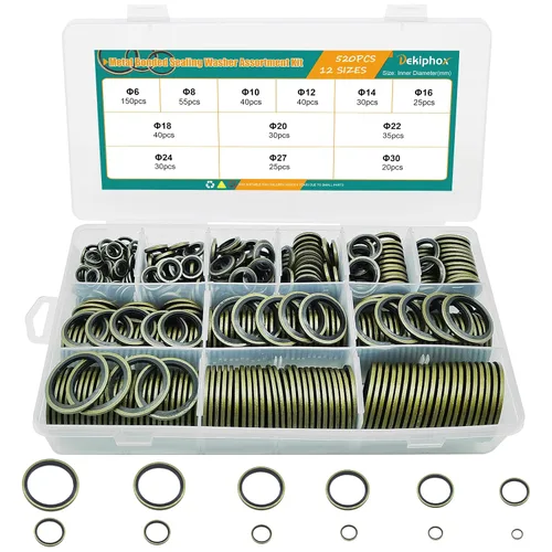 Miniatura 8 de 265 piezas NBR Arandelas de sellado unidas de metal, acero chapado en zinc métrico autocentrado Dowty Seal Junta de sellado aplastante Kit surtido