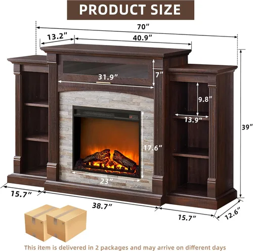 Miniatura 4 de SAVOR LIFE Soporte de TV con Chimenea para TV de 80'', Chimenea Eléctrica de 70" con Repisa, Centro de Entretenimiento Estilo Granja de 39" de Alto