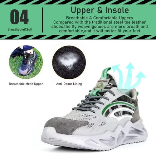 Miniatura 5 de Jormungand Zapatos de punta de acero para hombre, ligeros, indestructibles, a prueba de pinchazos, cómodos zapatos de seguridad para uso industrial